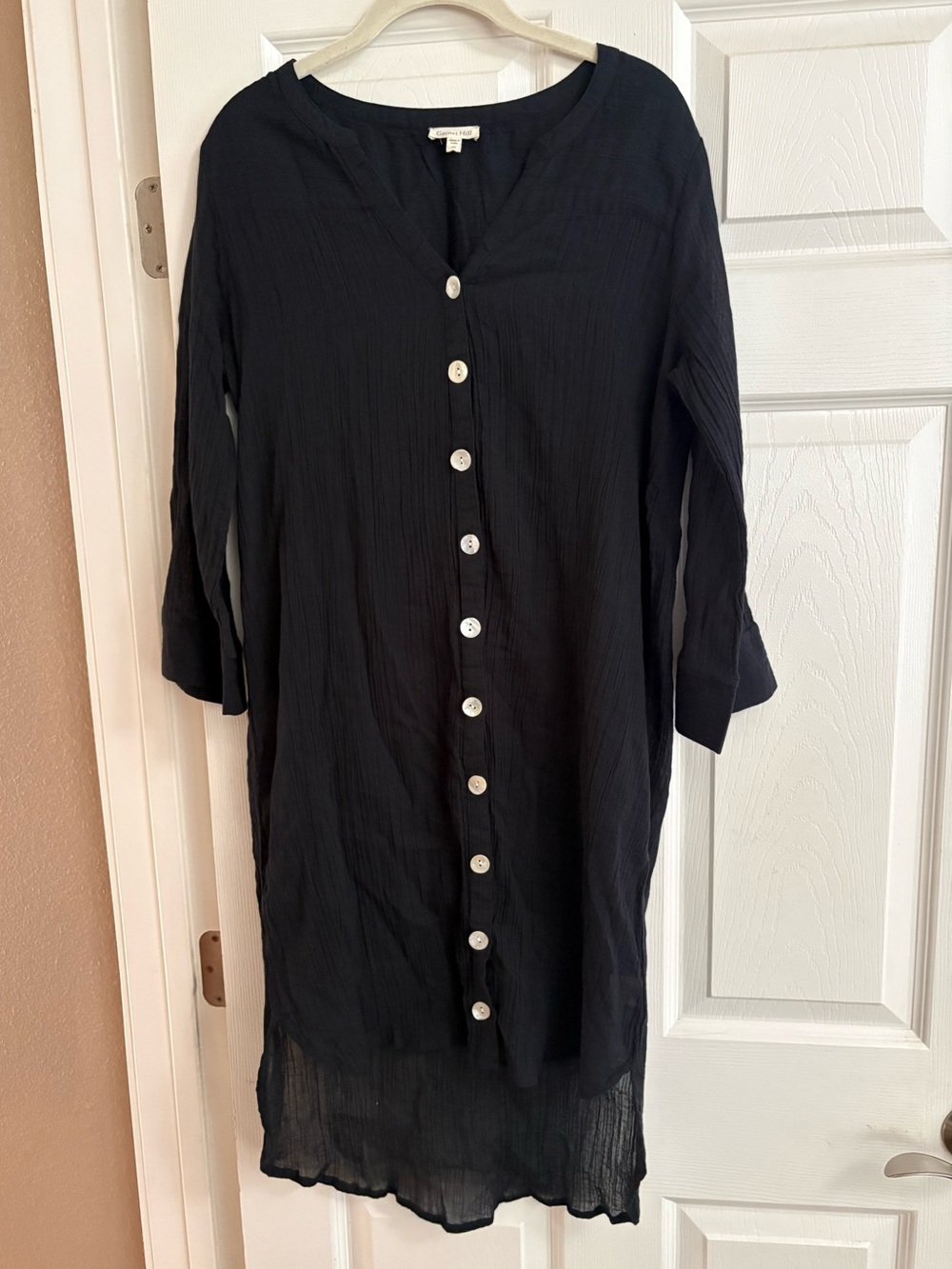 Garnet Hill button front 3/4 sleeve cover up topper dress sheer lagenlook OS